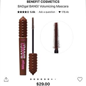 NWT Benefit Cosmetics BADgal Bang Volumizing mascara Shade Rebel Brown